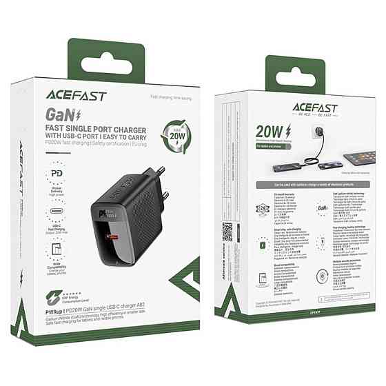 Сетевое зарядное устройство ACEFAST A82 PD20W GaN single USB-C charger Black 6974316283232 Одесса