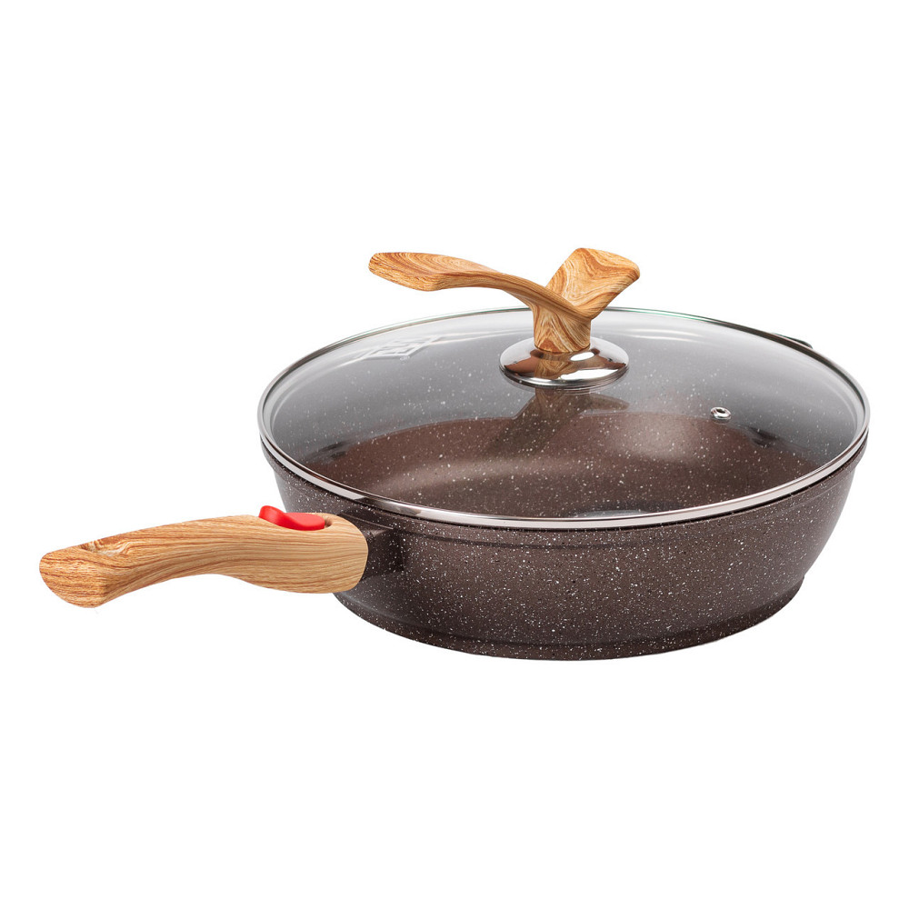 Глибока алюмінієва сковорода з кришкою Ø 28 см, кавова Київ - фото 5