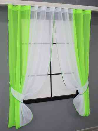 Кухонные шторы VR-Textil № 017к комбинированные с подвязками неоново-салатовый с белым 265х170 см (52-0742) Киев
