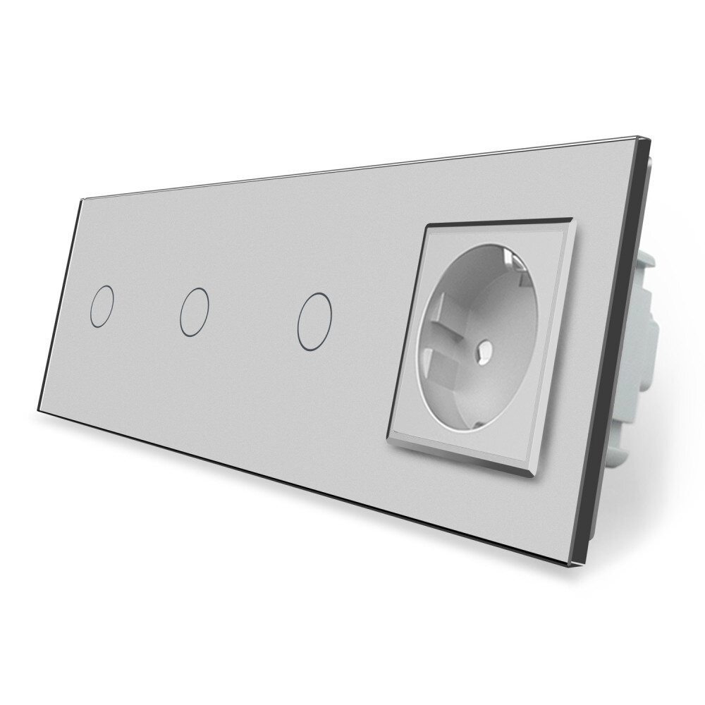 LIVOLO Сенсорний вимикач 3 сенсора (1-1-1) 1 розетка LIVOLO сірий матовий скло Коломия - фото 1