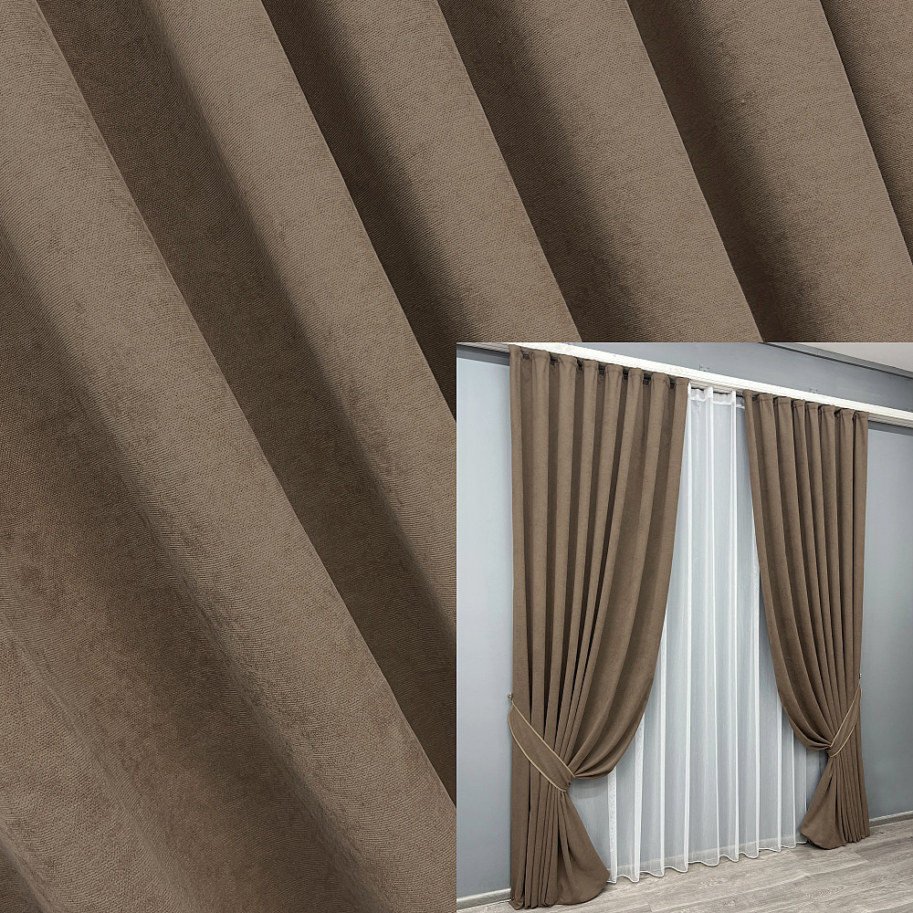 Комплект готовых штор VR-Textil Микровелюр Petek YL № 2014ш Коричневый 150х290 см 2 шт (33-1016) Киев - изображение 1