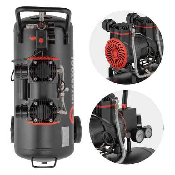 Компресор, 50 л, 1,5 кВт, 230 В, 8 aтм, 250 л/хв, 2800 об/хв,  безмасляний, 2 циліндри, 63 дБ INTERTOOL PT-0035 Київ