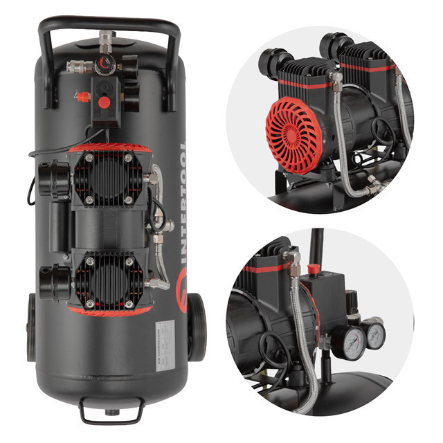 Компресор, 50 л, 1,5 кВт, 230 В, 8 aтм, 250 л/хв, 2800 об/хв,  безмасляний, 2 циліндри, 63 дБ INTERTOOL PT-0035 Київ - фото 5