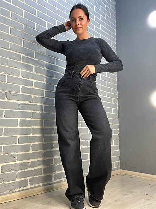 Джинсы женские Its Basic 2909 straight кокетка пуговицы прямые от бедра, черный, 36, 36, 68 см, 100  Одесса - изображение 1