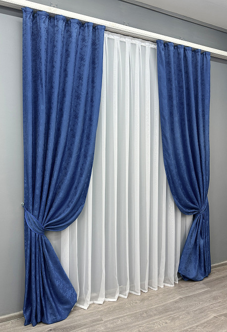 Комплект готових штор VR-Textil Жакард Мармур Al1 № 442ш Синій 150х290 см 2 шт (30-182) Київ - фото 3