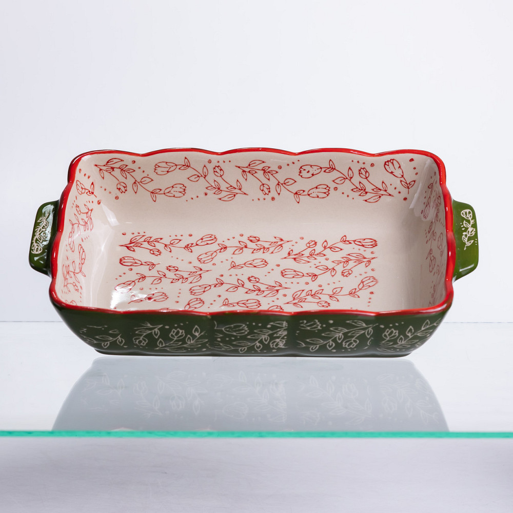 Форма для випікання Vintage 28×17×5 (см) прямокутна форма для випікання в духовці з ручками Зеленая HM05-10 Коломия - фото 2