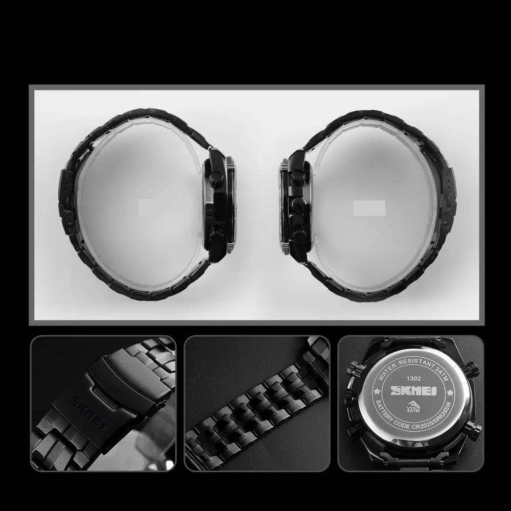 Чоловічий наручний класичний годинник Skmei 1302 (Чорний з білим) Вінниця - фото 6