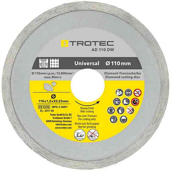 Набор отрезных алмазных дисков Trotec 110/115х22.23х1.2 (4 шт) (6225001121) Винница
