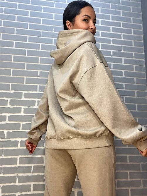 Костюм женский A-N 2742 худые с капюшоном брюки вышивка на резинке со швом - стрелкой бежевый, бежевый, L Киев - изображение 3