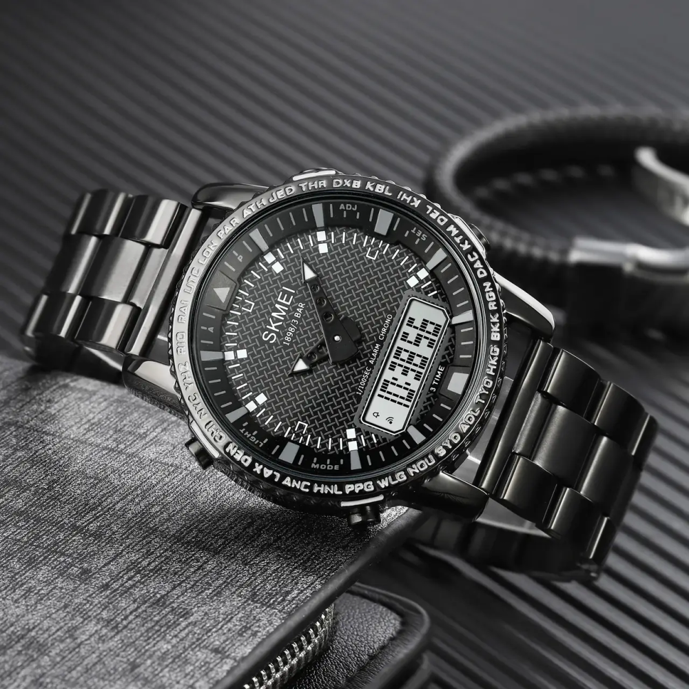 Мужские наручные часы Skmei 1898 (Черный с белым табло) Винница - изображение 7