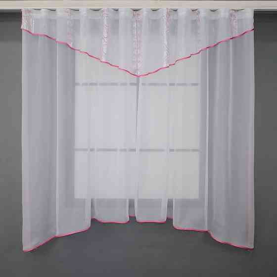 Кухонная занавеска VR-Textil № 00к белый с розовым 280х170 см (59-908) Киев