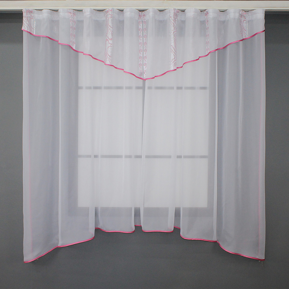Кухонна фіранка VR-Textil № 00к білий з рожевим 280х170 см (59-908) Київ - фото 1