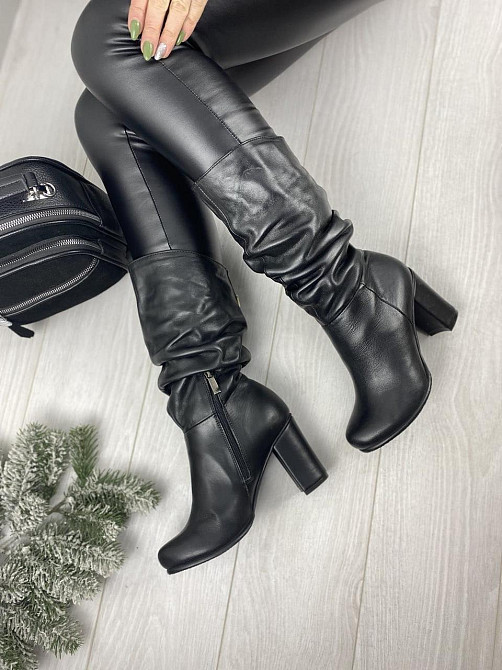Nivelle Напівчоботи жіночі Nivelle чорні натуральна шкіра висота 24см обхват 34-36см каблук 9см Коломия - фото 7
