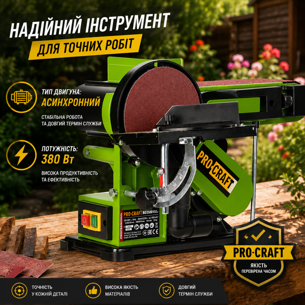 Стреко-шлифовальный станок Procraft BDS-380 асинхронный двигатель 380 Вт, Гриндер ленточный шлифовальный Львов - изображение 11