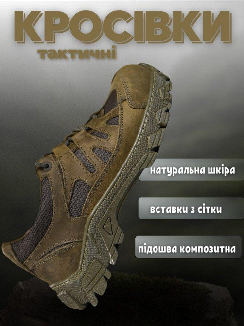 Чоловічі тактичні кросівки олива з натуральної шкіри, військові кроси для чоловіків армійські Одеса - фото 3