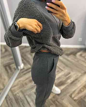 Женский стильный и удобный костюм двойка тринитка на флисе, трикотаж «Барашек» Графит, 42/44 Одесса