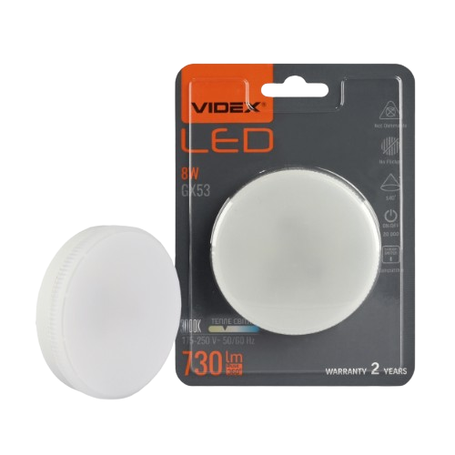 Лампа 8W GX53 3000K 220V LED Videx Житомир