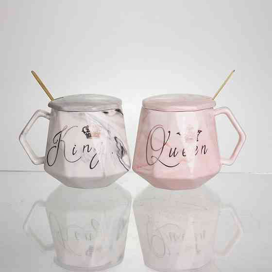 Yiwu Набір парних порцелянових чашок Queen&King 2 (шт) по 400 (мл) чашки на подарунок із кришко Коломия