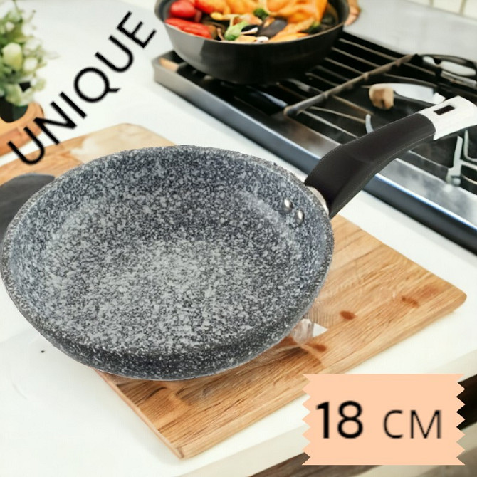 Сковорода UNIQUE UN-5112-18 с крышкой, светлое гранитовое покрытие, диаметр 18 см, прочная и удобная Киев - изображение 1