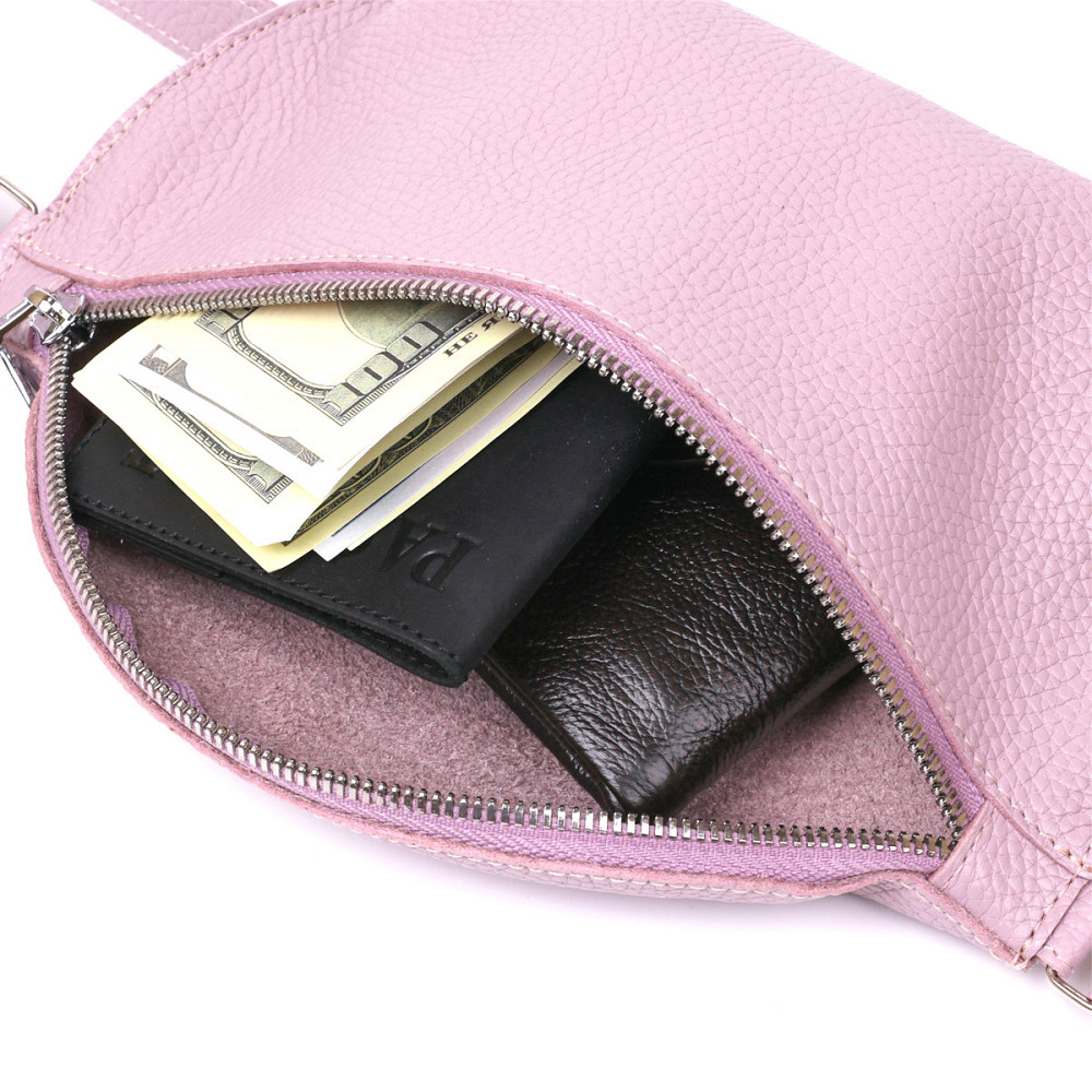 Кожаная практичная женская бананка Лиловый (SHVIGEL) Киев - изображение 9