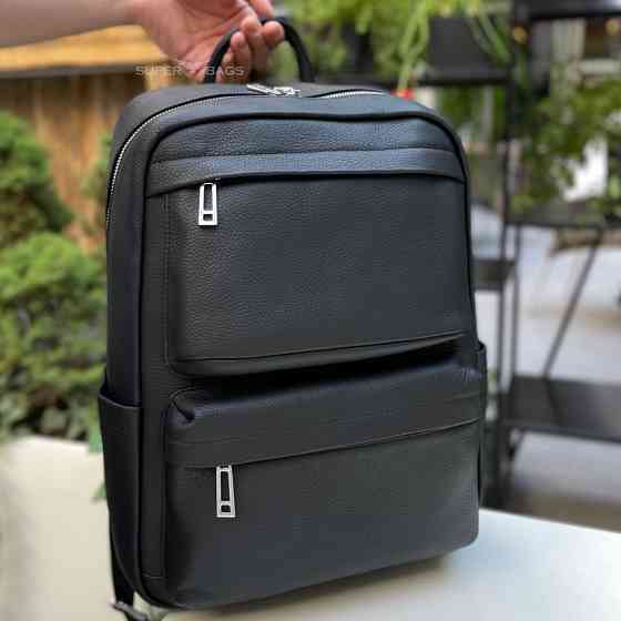 Повседневный мужской рюкзак из натуральной кожи черный современный портфель отличное качество Tiding Bag Киев