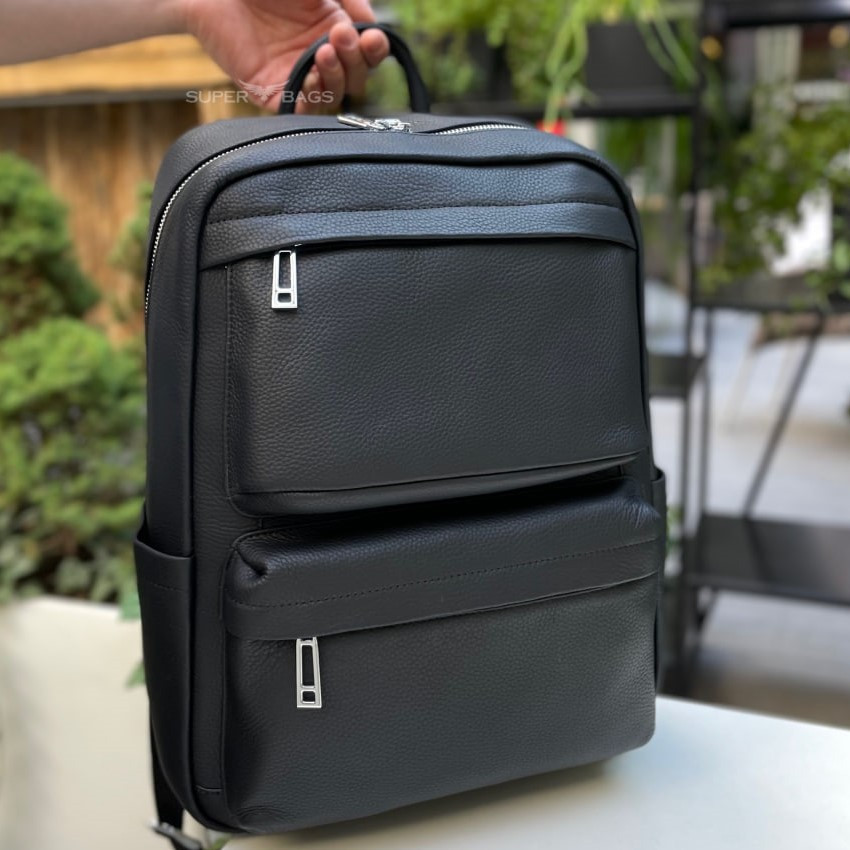 Повседневный мужской рюкзак из натуральной кожи черный современный портфель отличное качество Tiding Bag Киев - изображение 2