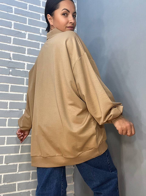 Свитшот женский MY CITY 8779 супер оверсайз свободный воротник молния one size, капучино, one size Киев - изображение 11