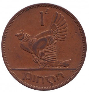 Птица. Ирландская арфа. Монета 1 пенни. 1963,8 год, Ирландия.(АС) Полтава - изображение 1