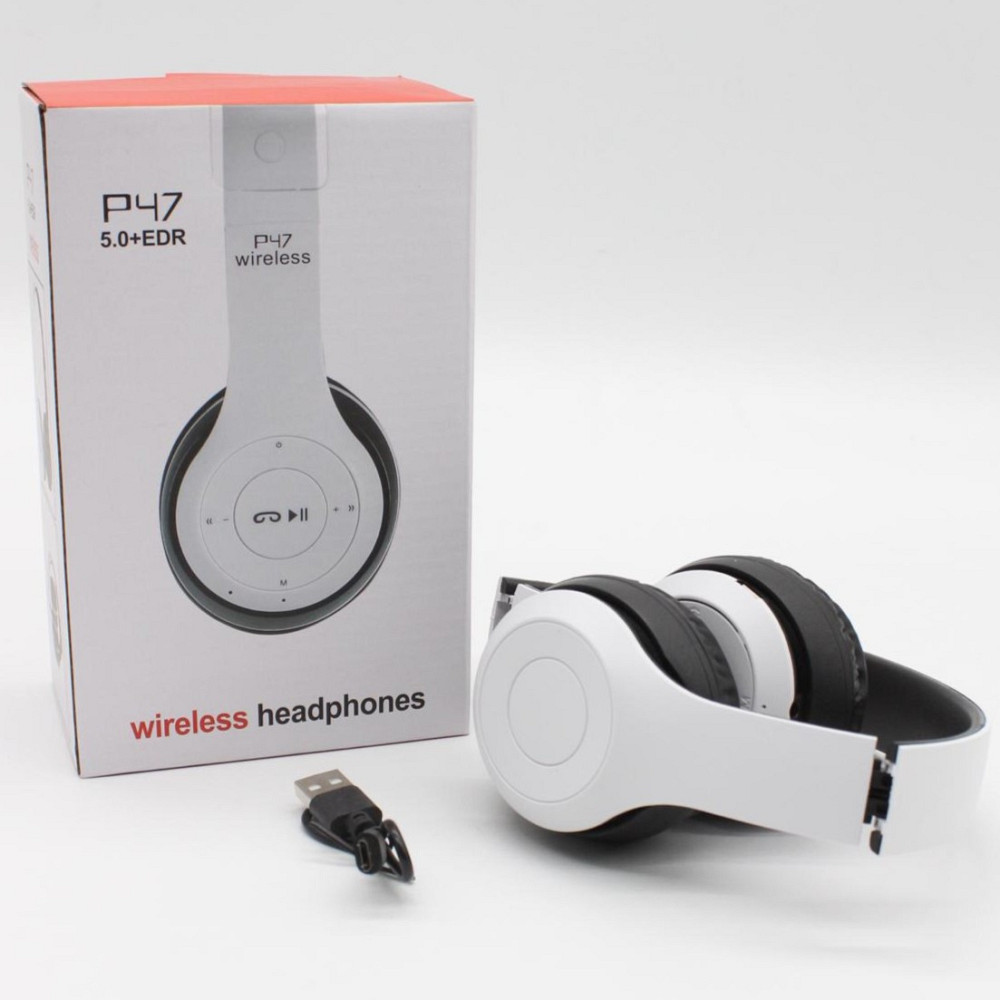 Бездротові Bluetooth навушники з мікрофоном та Mp3 плеєром, P47, Білий / Стерео гарнітура / Накладні навушники блютуз Київ - фото 10