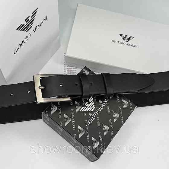 Чоловічий шкіряний брендовий ремінь Armani (304) чорний Київ
