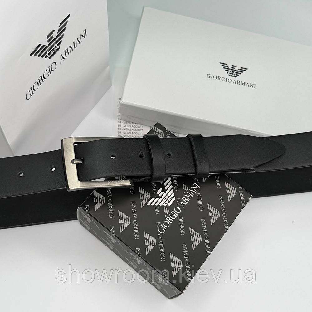 Чоловічий шкіряний брендовий ремінь Armani (304) чорний Київ - фото 6