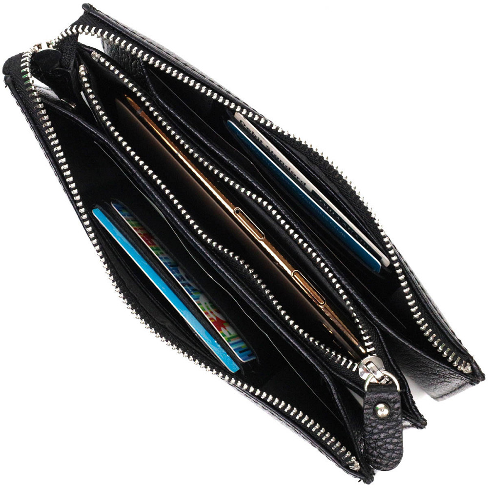 Цікавий клатч на два відділення з натуральної шкіри флотар BOND 22047 Чорний Київ - фото 7