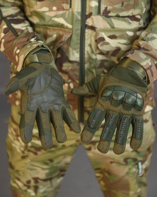 Штурмові рукавички міцні чоловічі олива з захистом кісточок кулака хакі Одеса - фото 8