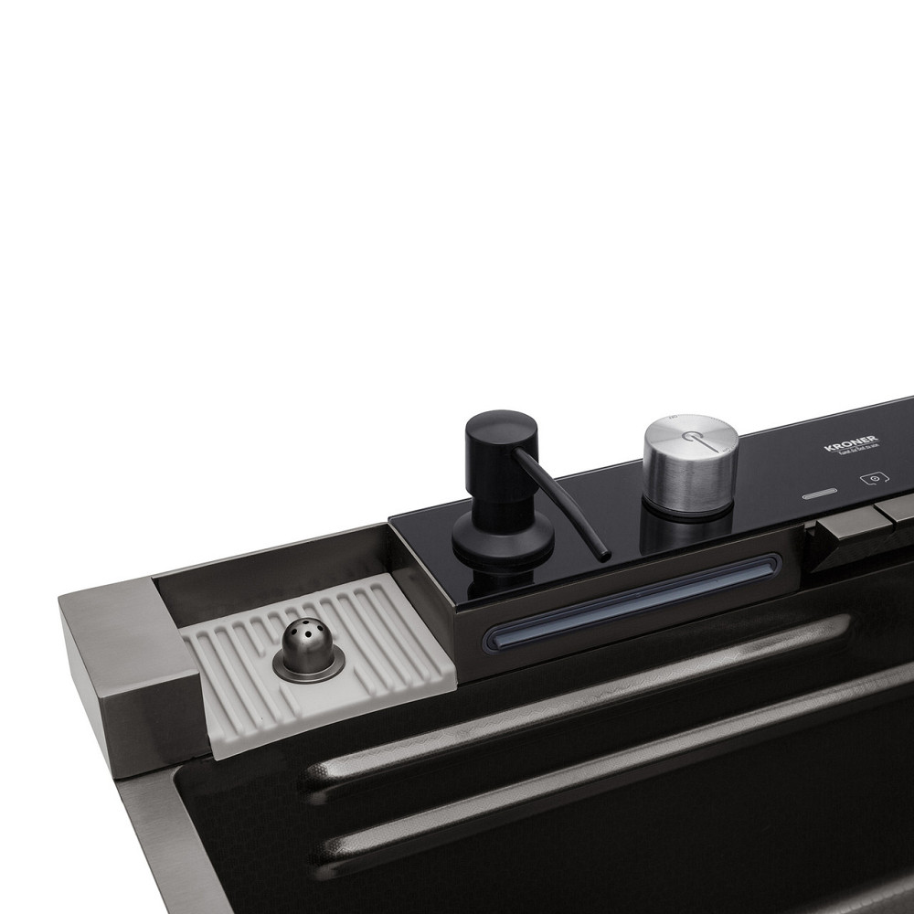 Кухонная мойка Kroner KRP Schwarze - SET7546ARTHM PVD (3.0/0.8 мм) в комплекте со смесителем, черная Киев - изображение 6