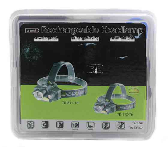 Налобний ліхтар RB129, TD-812-T6, 1х18650 Акк., T6+2хXPE+COB, Zoom, MicroUSB ЗУ Дніпро