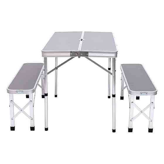 Комплект туристичний стіл + 2 лавки складні меблі Сірий Lugi JY-9060G Київ