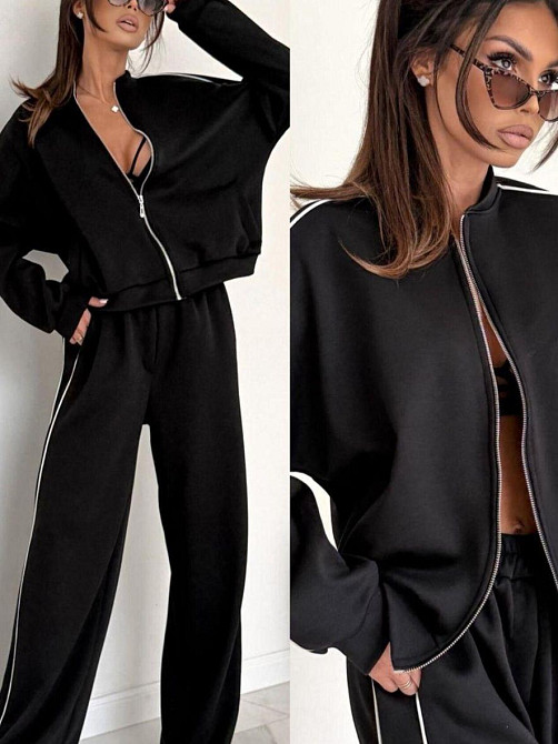 Жіночий стильний повсякденний костюм двонитка петля Чорний, 50/52 Одеса - фото 3