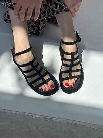 Olli Босоніжки замшеві жіночі чорні на низькому ходу літні / Босоніжки натуральна замша OLLI Л- Коломыя