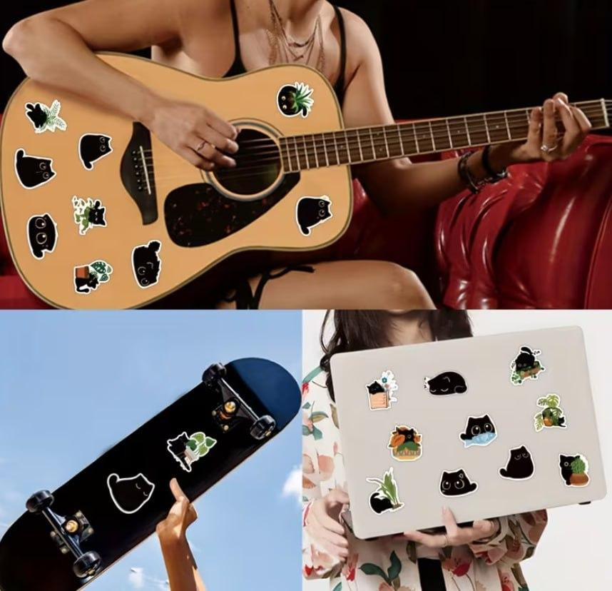 Набор наклеек с черными котами и растениями 50 шт, виниловые декоративные стикеры Киев - изображение 4