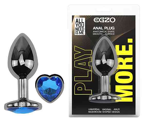 Анальна пробка з кристалом EGZO - Dark Silver Heart Plug Blue size S Sex Aura Київ