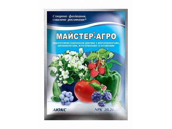 Водорозчинне сухе добриво ЛЮКС (NPK 20.20.20) 100г ТМ Майстер-Агро Solmir Київ