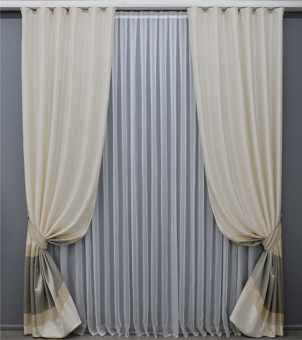 Комплект готовых штор VR-Textil ANZIO № 1466ш Бежевый с золотистым 140х270 см 2 шт (39-132) Киев - изображение 2