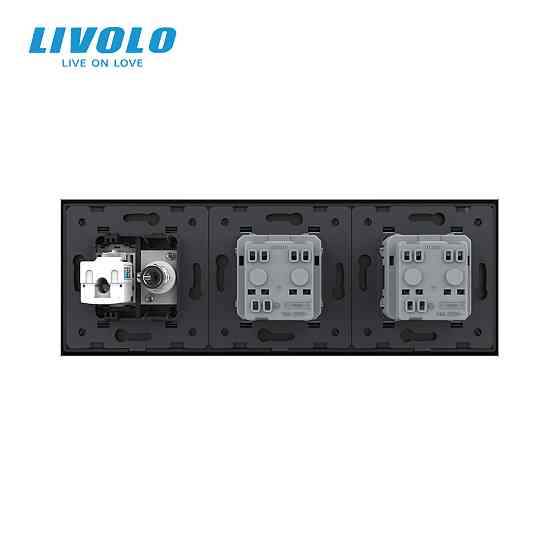 LIVOLO Розетка тримісна комбінована Силова Інтернет ТБ Livolo чорний скло (VL-C7C2EU1C1V-12) Коломия