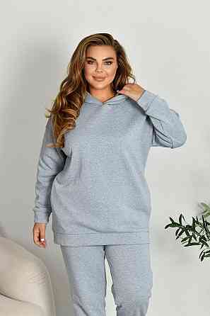 Жіночий прогулянковий костюм: худі та штани батал у спортивному стилі тринитка на флісі Сірий, 56/58 Одеса