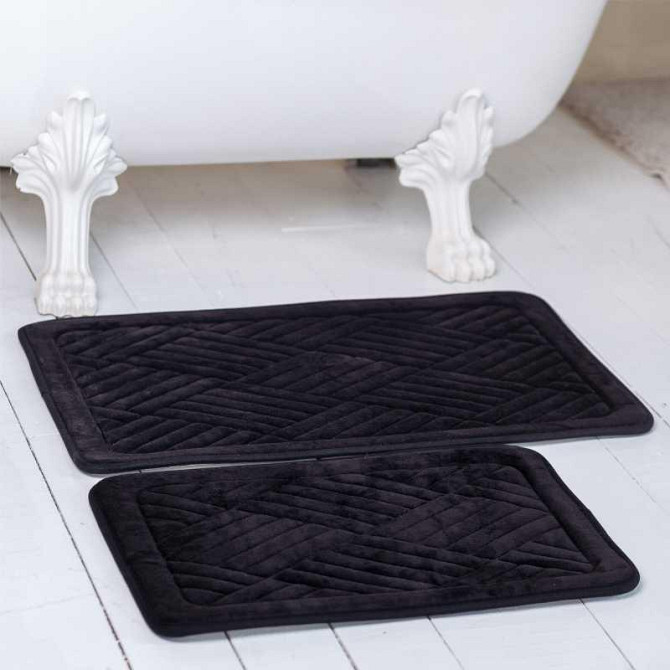 Набор ковриков для ванной/туалета фланелевый Lovely Svi 2шт: 50 x 80 см + 40 x 60 x 1.5 см Чёрный (191025) Киев - изображение 1