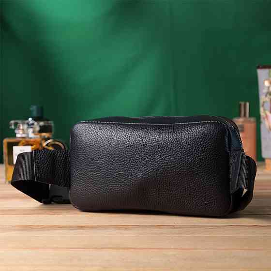 Чоловіча сумка-бананка з натуральної шкіри флотар Shvigel 22826 Чорна Київ