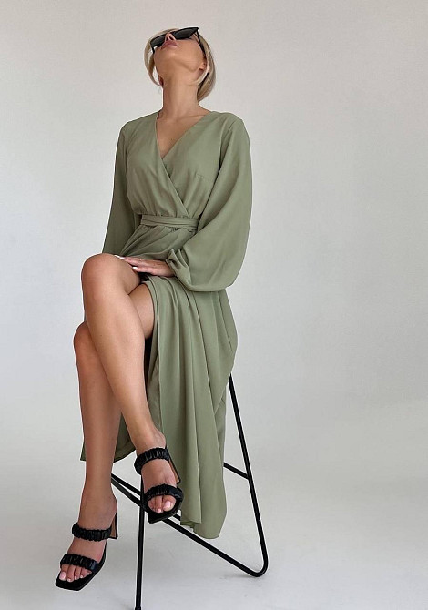 Жіноче романтичне приталене мідіплаття софт Хакі Одеса - фото 2