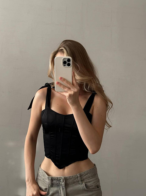 Жіночий стильний корсет на змійці королівський шовк Чорний, 42 Одеса - фото 3