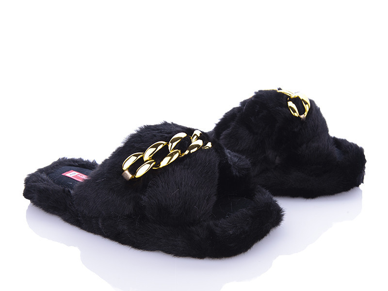 Жіночі капці домашні хутряні ланцюги золото Чорні Одеса - фото 4