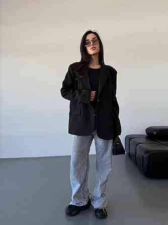 Женский классический оверсайз пиджак на подкладке костюмка Черный, 46/48 Одесса